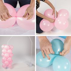 four different pictures of balloons being made