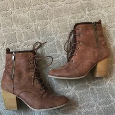 Maurices Shoes | Maurices Ankle Boots Heels Brown--Size 10 | Color: Brown/Gold | Size: 10 Ankle Boots Heels, Heels Brown, Brown Tie, Garden Route, Boots Heels, Gold Accent, Heeled Ankle Boots, Brown Gold, Fashion Photo