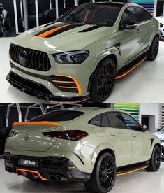 two different views of the front and side of a mercedes gle - class coupe