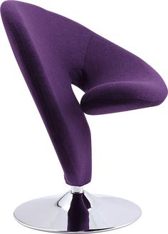 a purple chair sitting on top of a metal base