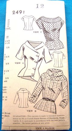 an old sewing pattern for women's tops and blouses