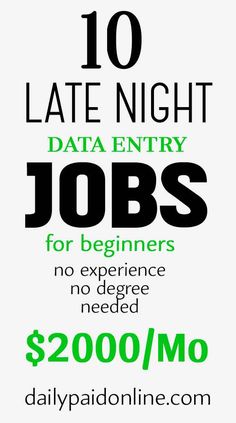 a poster with the words 10 late night data entry jobs for beginners no experience needed $