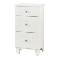 a white cabinet with three drawers on it