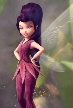 a cartoon fairy with purple hair and wings