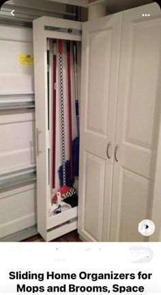 the closet is full of baseball bats and other things to do with them in it