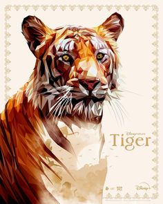 a close up of a tiger on a white background with an ornate border around it