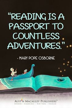 an open book with the title reading is a passport to countless adventures mary pope osborne