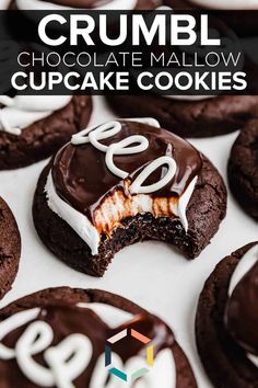 chocolate mallow cupcake cookies with white frosting