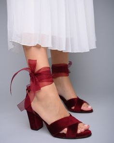 Wedding Shoes Block Heel Dark Red, Velvet Wedding Sandals Dark Red, Bridal Sandals for Bride, Velvet Bridal Shoes TULLENIA X - Etsy Sandals For Bride, Red Velvet Wedding, Wedding Shoes Block Heel, Bridal Flat Sandals, Dark Red Velvet, Velvet Block Heels, Velvet Wedding, Half Shoes, Handmade Sandals