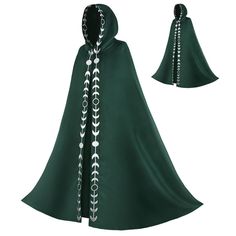 PRICES MAY VARY. Medieval Renaissance cape robe, Moon Phases Hooded Black Cloak, Embroidery style; There are ropes on both sides of the neck of the cloak to fix and bind it; Wearing this hooded cloak will make you feel mysterious and attract people's attention The coat has various colors for you to choose. Choose the color you like. This is a perfect accessory, you can wear any clothing at the same time, you can always match The Witch Cape can be worn on any occasion. It is suitable for Hallowee Celtic Witch Costume, Viking Witch Costume, Woodland Witch Costume, Cloak Embroidery, Embroidery Cloak, Fantasy Capes, Forest Witch Costume, Artemis Cosplay