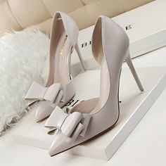 Women's Summer Delicate Sweet Pumps - Zorket Sepatu Pump, Hak Tinggi, Bow High Heels, High Heels Classy, Basic Heels, White High Heels, Party Heels, Heels Classy, Super High Heels