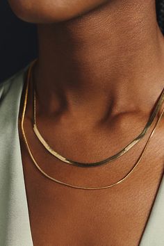 Double Layer Herringbone Necklace by Anthropologie in Gold, Women's, Gold/Plated Brass Gold Jewlry, Dainty Gold Jewelry, Gold Necklace Simple, Silver Gold Jewelry, Accesories Jewelry, Herringbone Necklace, Stacked Necklaces, Gold Jewelry Simple, Mom Jewelry