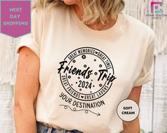 "Friends Trip 2024 Shirt, Funny Friends Trip Shirt, Besties Matching Shirt, Group Shirt, Gift For Best Friends ORDERING: 1. Review all photos 2. Choose Size and Color from drop-down menu 3. If personalization box is available, add your text color 4. Add each shirt to cart one at a time 5. Click \"Add to Cart\" - you can go back to add more products 6. Click \"Proceed to Checkout\" 7. Add note to seller for any requests * We use several different brand shirts, all of them are premium quality and Friend Group Shirts Funny, Friends Weekend Shirts, Best Friend Trip Shirts, Matching Tshirt Ideas Best Friends, Group Tshirt Ideas Friends, Custom Tshirt Ideas, Quirky T Shirts, Friends Tshirt, Matching Sweatshirts