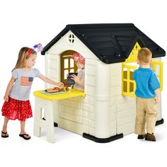 Are you looking for a nice gift for your child? Our lovely playhouse toy set is a perfect choice for you! Crafted from high-quality HDPE material with delicate workmanship, this playhouse ensures excellent durability and security. The open doors facilitate in and out. And the windows promote air circulation, creating a comfortable playing area. Children can play alone or with friends, parents anytime and anywhere! What's more, the waterproof cover can protect the playhouse from terrible weather, Plastic Playhouse, Garden Games, Toy House, Kids Playhouse, Play Centre, Open Doors, Air Circulation, Outdoor Toys, Toy Sets