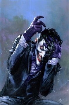 the joker is holding his hands up to his head