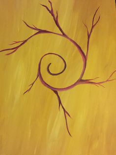 a painting of a tree branch with a spiral design on it