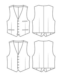 the front and back views of a vest with buttons on each side, as well as three