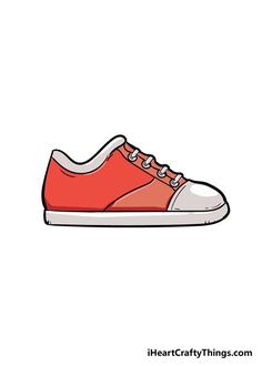 a red shoe with white laces on the top and bottom, drawn by hand