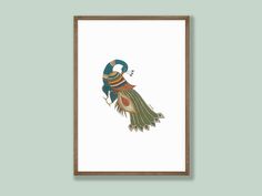 a framed print with a colorful peacock on it's back and its tail spread out