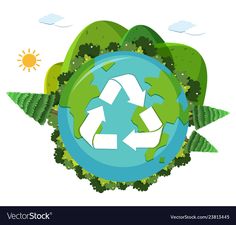 an image of the earth with trees around it and a recycle on top