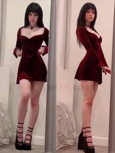 Gothic Dress Elegant Short, Red Gothic Dress Short, Goth Mini Dress, Vampy Outfits Aesthetic, Elegant Goth Outfits Classy, Short Goth Dress, Vestidos Goth, Red Dress Outfit Ideas, Goth Summer Outfits