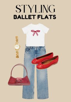 43 Best Outfits to Wear With Ballet Flats (Casual + Formal) Outfits With Red Flats, Ballet Flat Outfits, Red Ballet Flats Outfit, Flat Outfits, Casual Friday Work Outfits, Casual Holiday Outfits, Ballet Flats Outfit, Red Ballet Flats, Black Turtle Neck