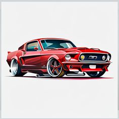 a painting of a red car on a white background