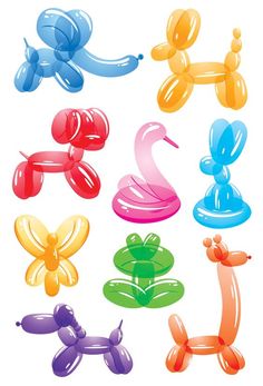 an assortment of balloons in the shape of animals