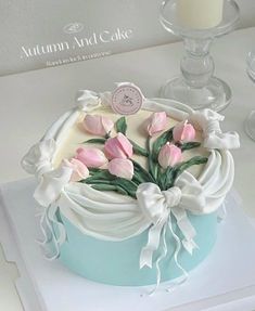 there is a cake with flowers on it