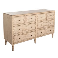 a large wooden dresser with drawers on it