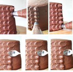 the process of decorating a cake with chocolate icing