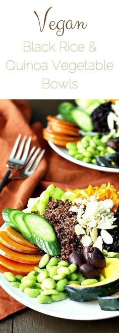 two plates filled with vegetables on top of each other