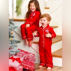 New In Package Mud Pie Brand Christmas Pajamas, No Monograms On These Obviously But They Look Adorable With It Without! Size Tag Says Large 4t /5t Fabric Is Nice Weight Quality & Meets Flame Resistance Guidelines For Children’s Sleepwear. Comment Or Message Any Questions! Button Up Pajamas, Woman Back, White Button Up, Red Button, New Today, Christmas Red, Christmas Pajamas, Cool Gifts, New Moms