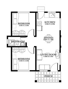 the floor plan for a two bedroom apartment with an attached kitchen and living room area