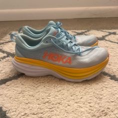 Very Lightly Used, Fantastic Condition Ora Primo Hoka, Hoka Shoes Clifton 8, Hoka Shoes Clifton 9, Waterproof Hoka, Women’s Hoka, Blue Orange, Cute Shoes, Athletic Shoes, Running