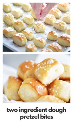 two ingredient dough pretzel bites on a baking sheet and then baked in the oven