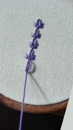 a close up of a purple flower on a chair