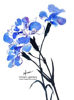 a painting of blue flowers on a white background