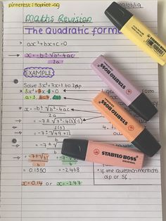 three markers are on top of a sheet of lined paper with the words quadtactic form