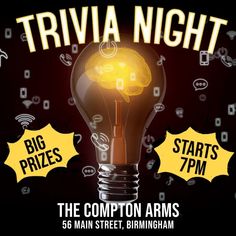 a poster for trivia night with an image of a light bulb