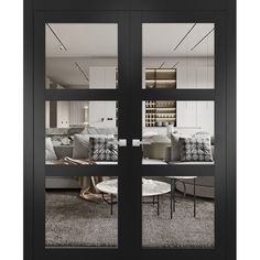 an open glass door leading into a living room