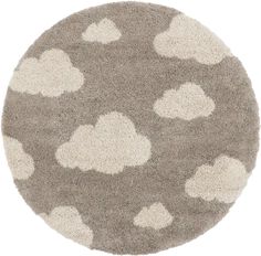 a gray and white rug with clouds on the ground in the shape of heart shapes