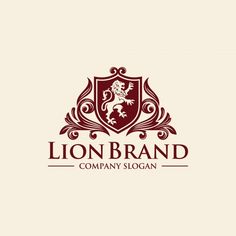 the lion brand logo is shown in red and brown, with an ornate crest above it