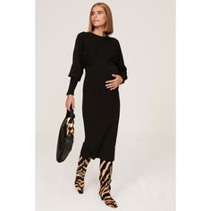 Black knit (53% Viscose, 35% Cotton, 12% Nylon). Sweater shift. Long sleeves. Crewneck. Pull on. 46.5" from shoulder to hemline. Imported. Knit Maternity Dress, Slouchy Top, Fitted Skirt, Maternity Dress, Black Knit, Maternity Dresses, High Neck Dress, Dresses For Work, Black Dress