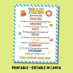 a printable poster with the words team and other things to do in this game