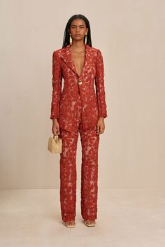 A high-waisted, wide-leg pant with floral motifs in corded lace.- Corded lace- Lined- Scalloped hem- Zipper opening Asian Wedding Guest, Wedding Guest Pants, Pant Sets For Women, Party Dress Codes, Jumpsuit For Wedding Guest, Formal Jumpsuit, Wedding Jumpsuit, Lace Pants, Corded Lace