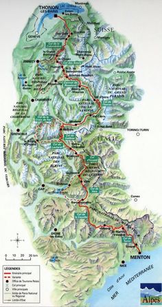 a map of the mountains and roads in menton