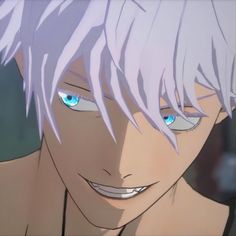 an anime character with white hair and blue eyes