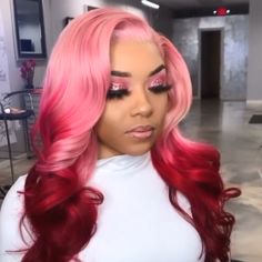 Ombre Red Lace Front Wig Birthday Hairstyle, Woman Hairstyles, Lace Fronts, Human Wigs, Remy Human Hair Wigs, 22nd Birthday, Colored Wigs, Hairstyle Gallery, Ombre Hair Color