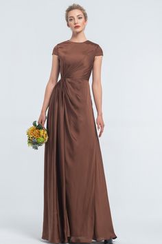 Modest LDS Cinnamon Satin Bridesmaid Dresses Cap Sleeves A Line Dress Satin, Bridesmaid Dress Elegant, Silk Bridesmaid Dress With Sleeves, Lds Mother Of The Bride Dresses, Modest Bridesmaids Dresses, Rose Satin Bridesmaid Dresses, Bridesmaid With Sleeves, Fancy Modest Dresses, Elegant Bridesmaid Dresses With Sleeves